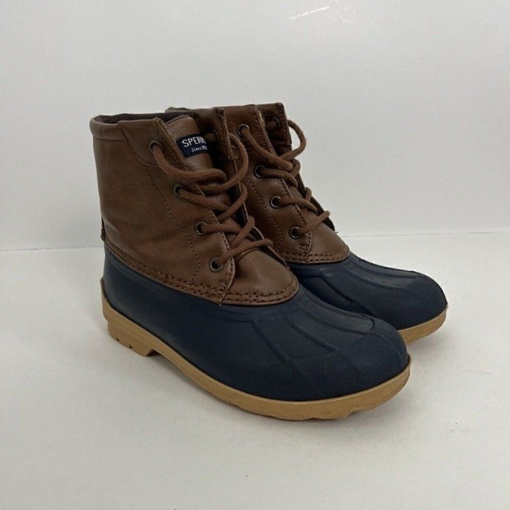Sperry Top Sider Unisex Big Kid Size 1 Port Boot Brown & Navy Rubber Outdoor